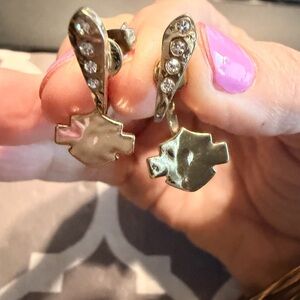 Harley Davison Gold Drop Earrings with Crystal Accents - Women Jewelry
